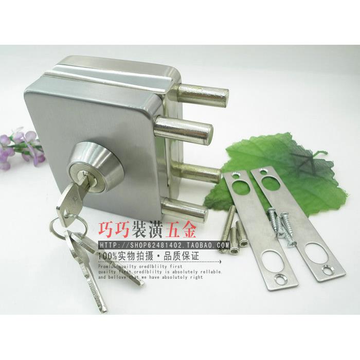 方型玻璃大门锁 不锈钢单门双开玻璃门锁 玻璃双插杆门锁 不开孔