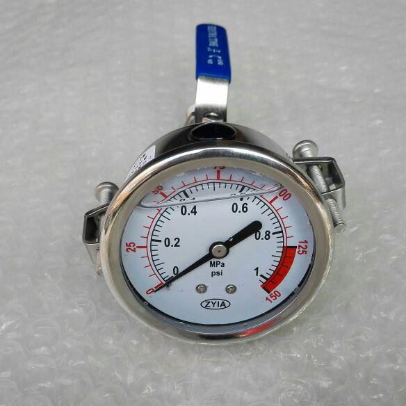 轴向不锈钢注油压力表 含开关和双外丝接头 60-63mm 1mpa ZG1/4
