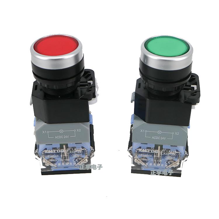 la38-11d带灯按钮24V220V 按钮开关带灯 LAY16启动按钮带灯银触点