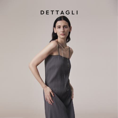 Dettagli/迪塔莉秋季针织弹力直筒麻花褶皱吊带一字领连衣裙半裙