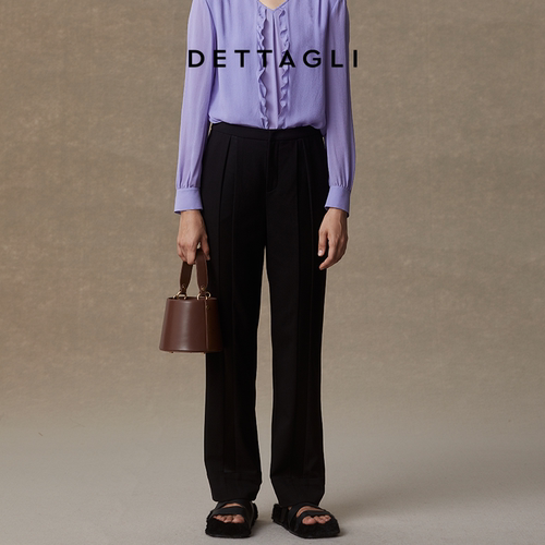 Dettagli/迪塔莉春夏季新款通勤休闲时尚醋酸拼接直筒裤女