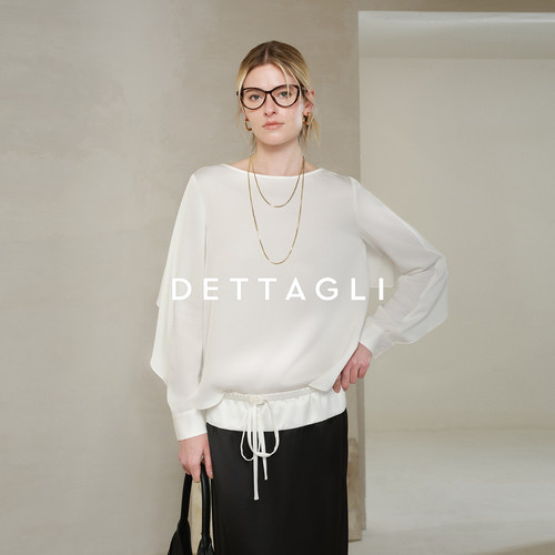 Dettagli【熊黛林同款】进口醋酸轻奢高级感圆领衬衫蝙蝠袖短上衣