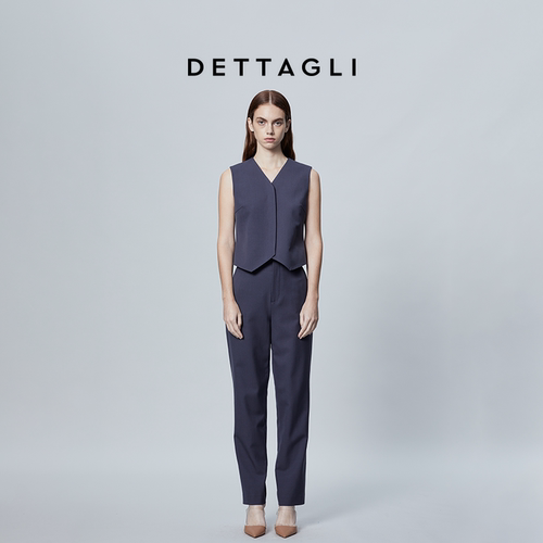 Dettagli迪塔莉灰雾蓝外套内搭背心女无领修身背心女