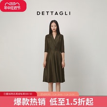 迪塔莉新款 真丝通勤风驳领优雅拼接收腰连衣裙女 Dettagli