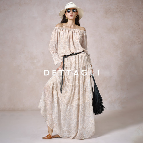 Dettagli 夏佩斯利印花舒适百搭薄款上衣半裙休闲度假风两件套装