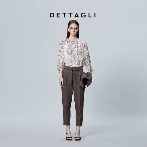 Dettagli迪塔莉苎麻新款咖色显瘦九分锥裤裤子下装女