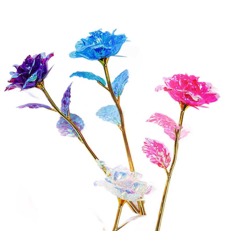 彩金金箔玫瑰花仿真花单支永生花