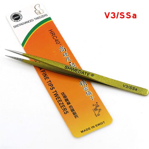 手机SWDT V3ssa金色镊子精钢镊 直头镀金镊子超精细 精密镊子尖头