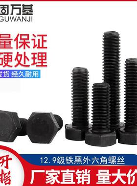 12.9级外六角螺栓高强度螺丝钉黑色加长螺丝螺杆M5M6M8M10M12-M20