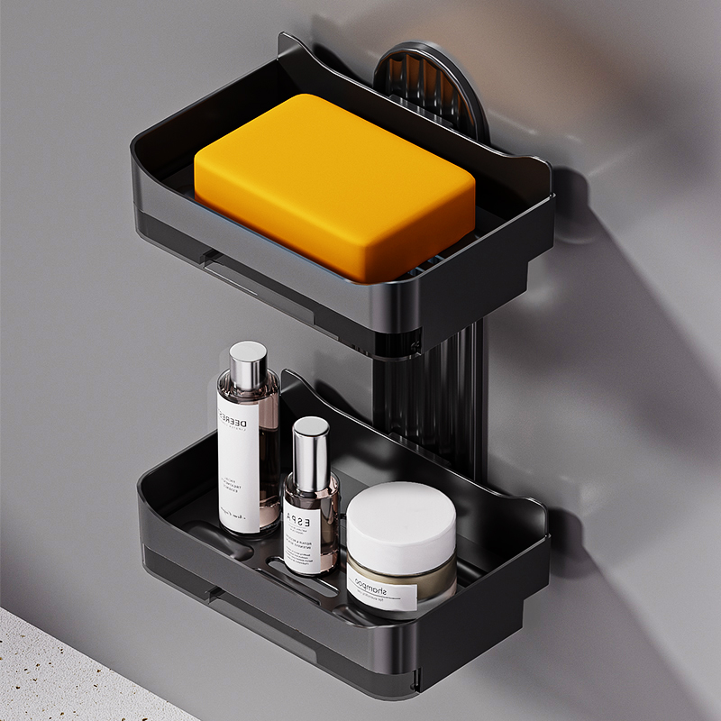 肥皂盒卫生间家用高档双层沥水放香皂架子浴室免打孔置物架壁挂式
