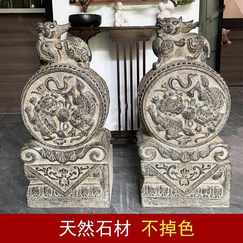 门墩抱鼓石一对青石家用石墩貔貅彷古摆件门口石鼓石雕大象石墩子