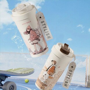 保温杯陶瓷内胆非涂层办公带盖女男水杯带手柄家用创意个性简约马