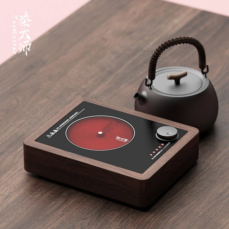茶大师の北美黑胡桃木般若掌实木电陶茶炉电磁炉玻璃壶煮茶器静音