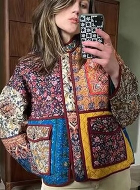 Printed casual loose cotton jacket印花休闲宽松棉衣外套