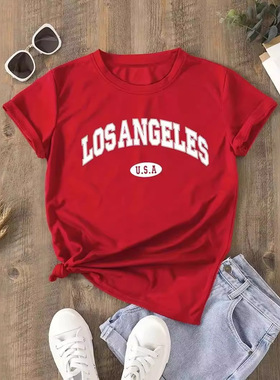 Printed round neck short sleeved T-shirt印花圆领短袖T恤女