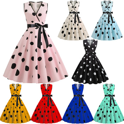 V-neck sleeveless lace up vintage skirtV领无袖系带复古裙 女