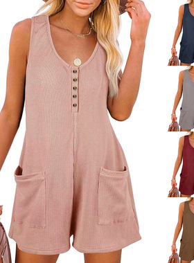 Casual button pocket vest jumpsuit休闲扣子口袋背心连体裤