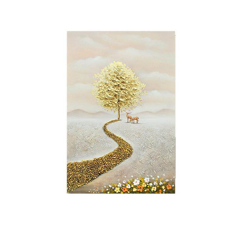 《福禄双全》手绘油画竖版客厅轻奢装饰画玄关过道肌理挂画