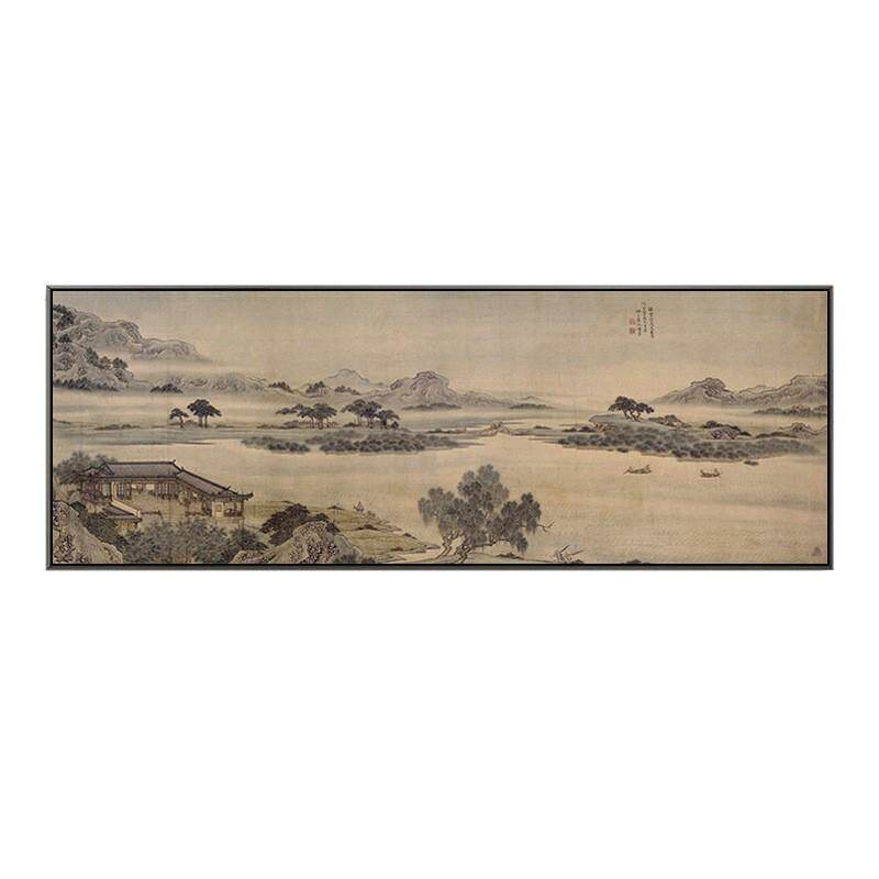 新中式茶室挂画客厅背景墙国画山水风景横版大气书房名家装饰画
