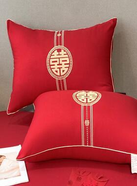 婚枕庆芯装F976TS85纯棉红色结婚喜庆新婚陪床嫁一对送礼家用上枕