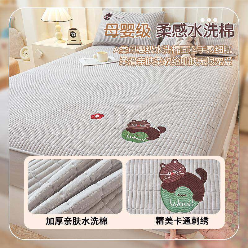 单加厚水洗棉大豆夹棉床笠件儿童床罩单学生宿床垫保护罩三BCI件