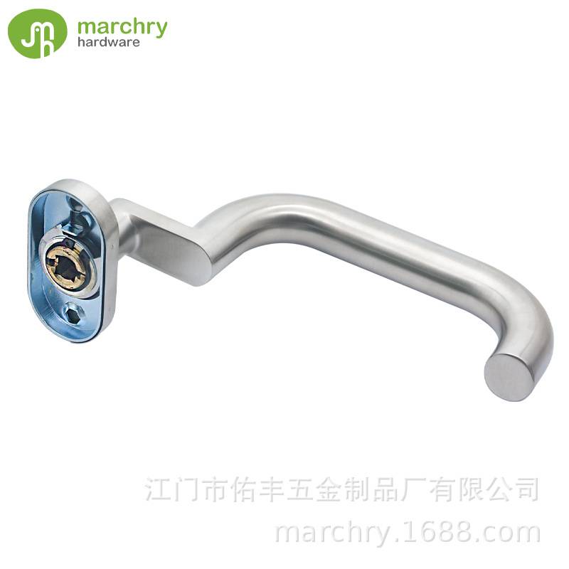 德国304不锈钢铝型材窄面板分体门把手 椭圆盖精铸头双弯牛角拉手