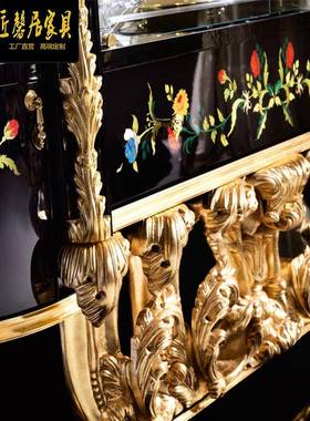 欧式宫廷酒别墅客厅黑色金箔CGR装饰璃柜大柜利法式意玻双门酒柜