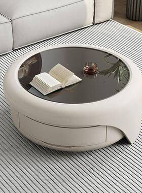 茶几家用客玻璃小型轻奢现代简LWH约厅意户圆式奶油网红形电视柜