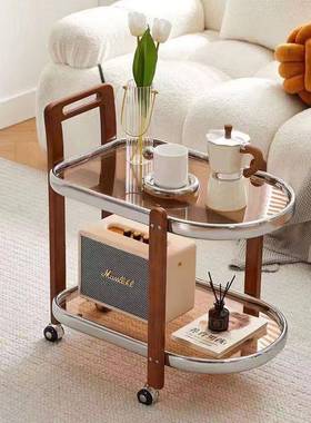 置架车几物小沙发玻璃推茶几樱桃爆樱BJ320023桃木边推车款实日式