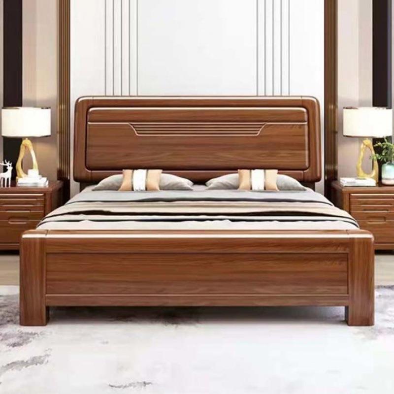 胡桃木实木床1.2单人床1.米5MZH米1.8双人床储物米箱高床胡桃木单