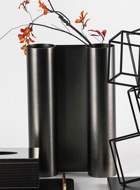 美式BBO复古做旧工业风轻奢插双管瓶器民宿客栈花店花装饰艺术花