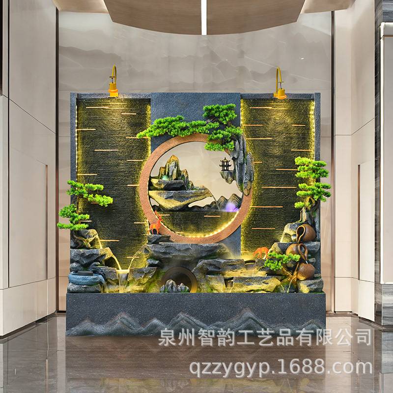 假山水幕墙鱼缸招财水幕墙循环流水摆件屏风落地庭院阳台酒店装饰