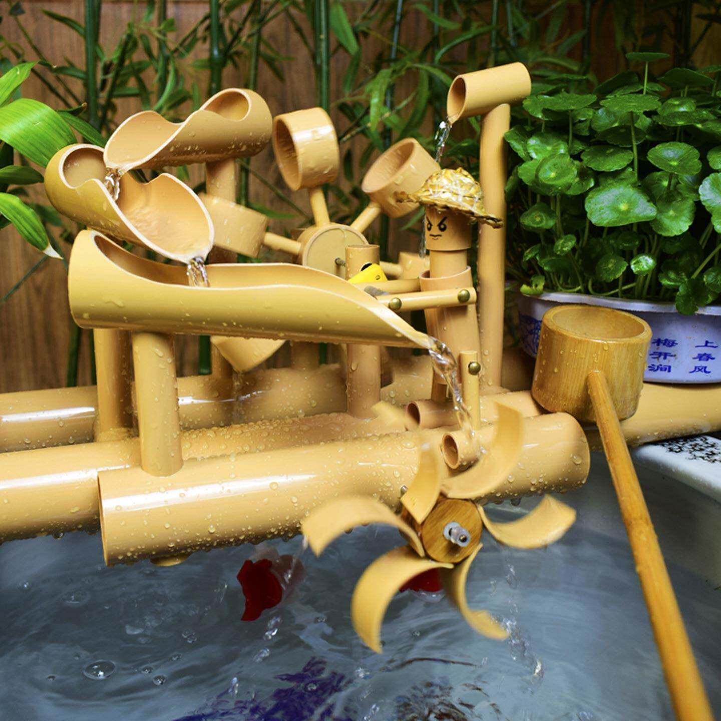 永动水摆件养鱼缸FAU水循环子水车竹水轮风水池流造景小人推拉流