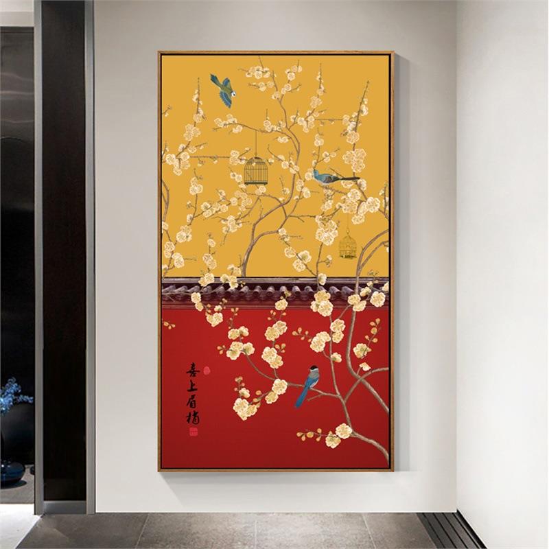 喜眉梢十字绣线绣客厅玄风关竖J794上2025新款新中式花版鸟故宫手