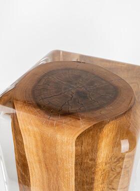 原工木桩切炭面圆角边茶凳摆件亚克力几软木桩系列装坐凳木墩椅装