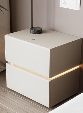 意式简式钢制床头柜柜带GSU极灯一体悬浮铁艺床边主卧室零甲醛储