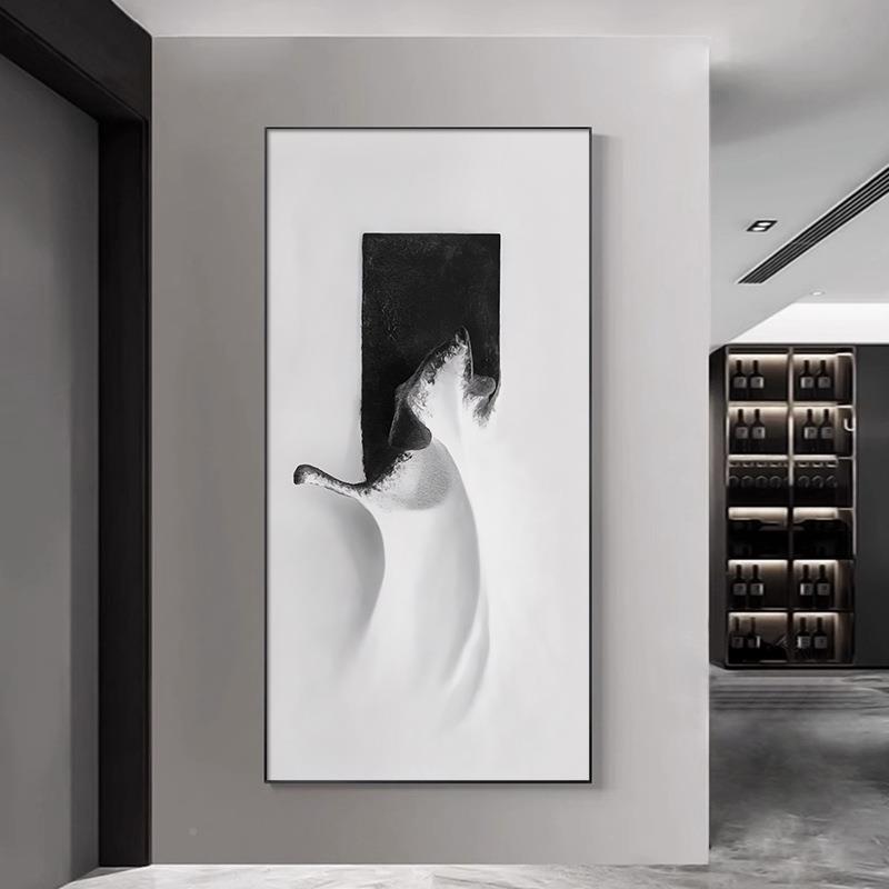 玄关装饰画现简约黑白代象术UVF几何抽艺高档入户走廊过道挂画壁图片