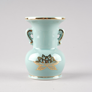 日本回流出口创汇时期老厂货青瓷花瓶老物件摆件