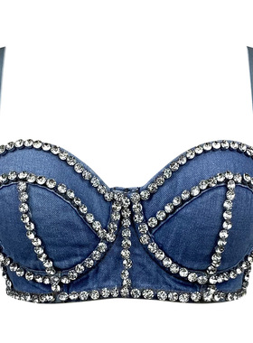 Cowboy fishbone studded diamond bra 女士纯色牛仔鱼骨镶钻文胸