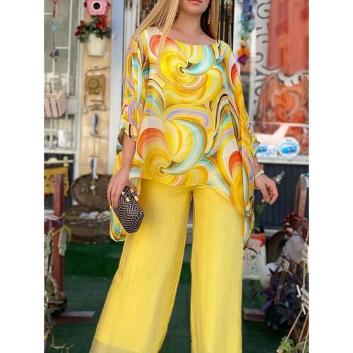 Casual round neck printed two-piece set 休闲圆领印花两件套女