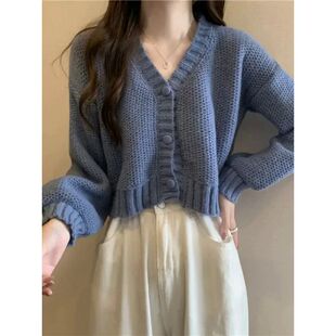 neck short 休闲开衫 color 纯色V领短款 cardigan Solid casual
