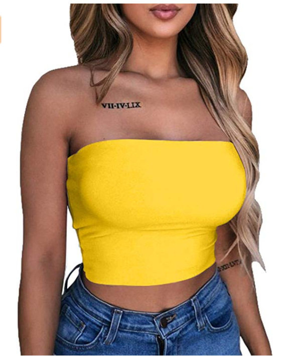 Solid color slim fit exposed navel top纯色修身露脐抹胸上衣女 - 实物图