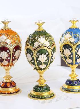 轻奢金属工艺品珐琅彩俄罗斯珍珠鸡蛋首饰盒法贝热鸡蛋装饰盒