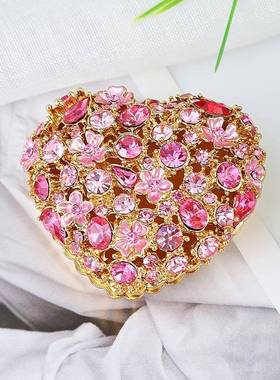 粉色心形镶钻金属工艺品摆饰创意家居摆件首饰收纳盒女孩爱心礼物