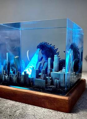 哥斯拉怪物树脂夜灯微缩模型树脂环氧树脂原子呼吸灯父亲节礼物