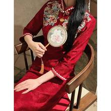 红色重工绣花旗袍2023年新款改良中式复古敬酒服高级感订婚礼服