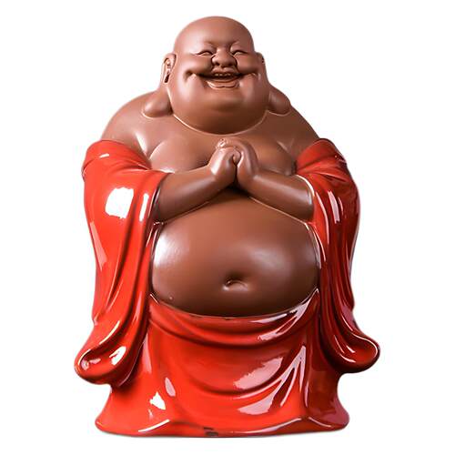 紫砂弥勒佛摆件手工笑佛家用摆设创意禅意弥勒红陶茶宠茶桌装饰品
