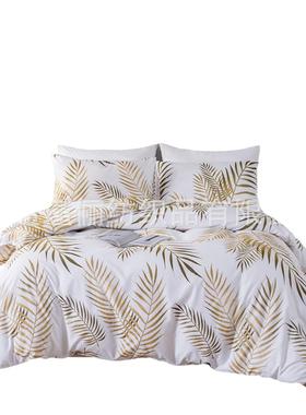 外贸磨毛森林树叶四件套三件套被套枕套床上用品15*200bedding