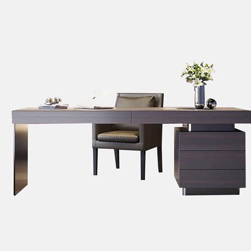 意式极简书房书桌家用轻奢现代简约设计师电脑桌烟熏色高级办公桌