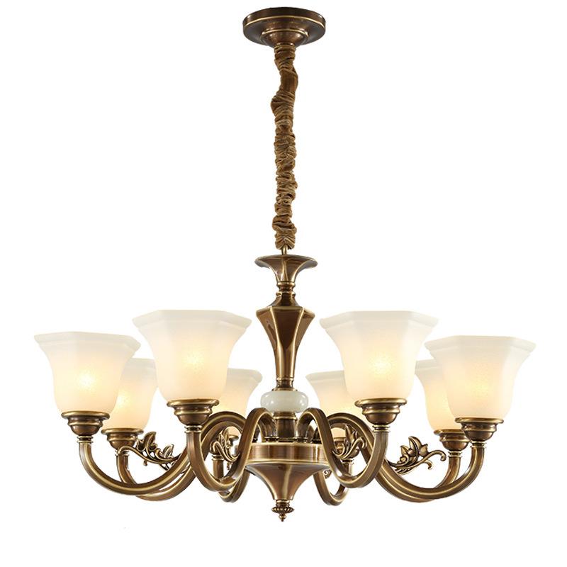 393美式客厅吊灯全铜卧餐厅房间房吊灯书厅欧式室复古别墅大客房